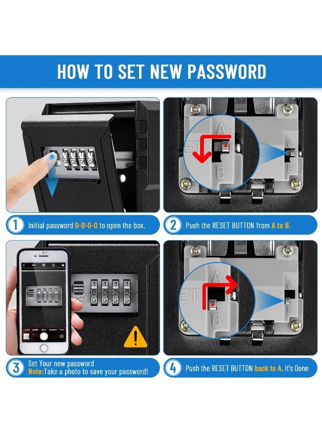 Large Capacity Key Lock Box, Sturdy Waterproof Wall Mount Security Lockbox for House, Garage, Office, Warehouse, Outdoor Key Hider with Code, Secure Storage for Keys - Image 5